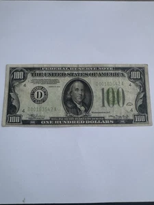 1934 $100 Federal Reserve Note - Fr. 2152D - Circulated Note - D00163542A - Picture 1 of 7