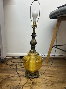 MCM Accurate Cast Amber 3 Way Table Lamp - Picture 1 of 3