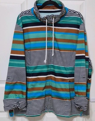 Chaqueta AMI-3X verde azulado a rayas bolsillos con cremallera completa mangas largas con lengüeta enrollable cuello falso Foto 1 de 4