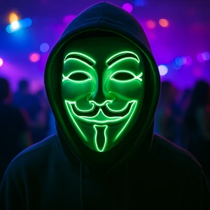Anonymous Green LED Mask Halloween Costume Fancy Dress Party Light Up Flashing - Picture 1 of 1