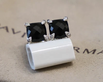 Aretes David Yurman Chatelaine de plata de ley de 9 mm de ónix negro y diamantes Foto 1 de 4