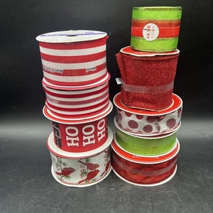 9 Lot Craft Wired Ribbon Assorted Patterns Christmas Tree Wreath Craft Decor NEW - Picture 1 of 13