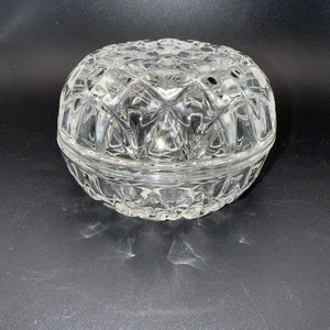 Vtg Heavy Cut Crystal Lidded Trinket Candy Dish Diamond Cut Design 3.25”Hx 4.5”W - Picture 1 of 8