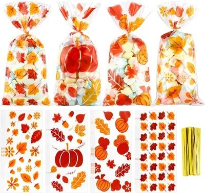 Bolsas de golosinas de otoño de Acción de Gracias, 100 piezas estilo celofán  Foto 1 de 4