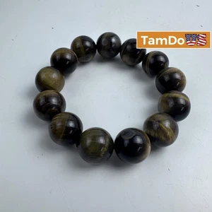 Pulsera con cuentas ojo de tigre natural, cuentas de 10 mm, joyas para hombre/mujer - Imagen 1 de 4