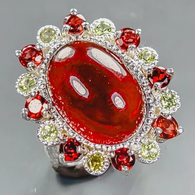 Anel exclusivo 12 ct+ anel de hessonita natural prata esterlina 925 tamanho 6,5 /R439120 - Imagem 1 de 4