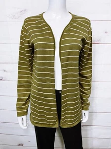 Chico's Design Womens Open Front Cardigan Size 1 Green Striped Long Sleeve - Picture 1 of 6