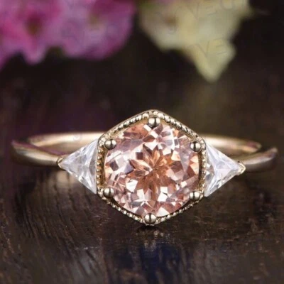 Anillo de oro rosa sólido de 14 k 100 % real de morganita natural y diamantes de corte redondo de 4,50 quilates Foto 1 de 4