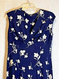 CHAPS Ralph Lauren Blue Floral Knit Mock Wrap Dress Medium Spring Travel Cruise - Picture 1 of 7
