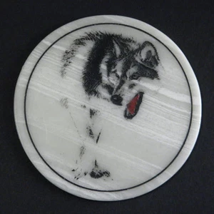 TIMBER WOLF ETCHED MARBLE Plaque & Stand WO-DI Authentic Handcraft Tennessee VTG - Picture 1 of 11