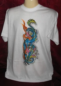 MENS UNISEX WHITE 100% COTTON DRAGON COLOURFUL MEDIUM NEW - Picture 1 of 2