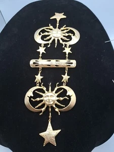 ULTRA CRAFT 80s Sun Moon Star Brooch Over Shoulder Statement Goldtone RARE HUGE - Picture 1 of 5