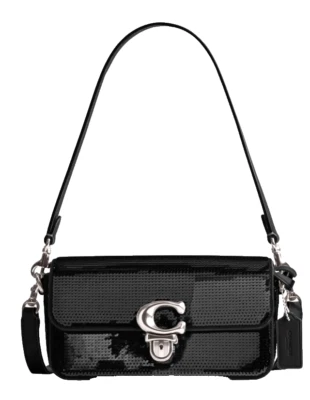NEW $425 COACH Studio Baguette Shiny Sequin Shoulder Crossbody Bag In Black - Image 1 of 4