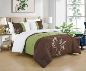 Chezmoi Collection 7-Piece Bamboo Grass Embroidered Bed in a Bag Comforter Set - Picture 1 of 5