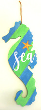 SEAHORSE WOOD PAINTED SIGN RUSTIC BEACH HOUSE COASTAL OCEAN SEA WALL DECOR 15.5"