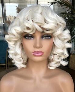 Short Curly Wig for Women with Bangs Loose Curly Short Curly Wigs White Blonde