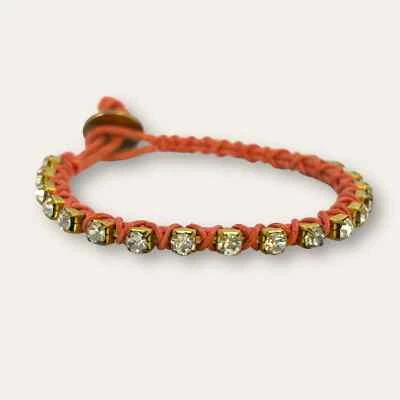 Pulsera Calypso Designs Hecha a Mano Diamantes de Imitación Tejida Cordón de Salmón Rojo Festival Boho Foto 1 de 4