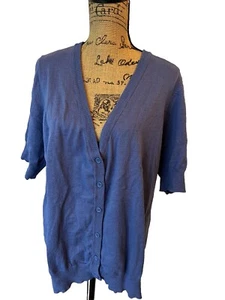 Woman Within Blue Purple Short Sleeved Cardigan 2x 26/28 Plus Size Sweater - Picture 1 of 6