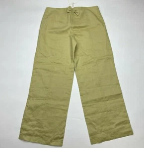 ACROSS Lined Wide Leg Linen Pants Bow Back Zip Closure Green Women XXL NWT $110 - Picture 1 of 11