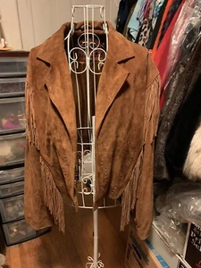 *VINTAGE* PHASE 2 Suede Fringe Cowgirl Rodeo Leather Jacket - Size M - Picture 1 of 3