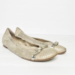 Attilio Giusti Leombruni AGL flache Damenschuhe hellbraun Wildleder Schlangenleder Schnalle Kappe - Bild 1 von 7