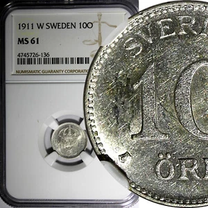 Sweden Gustaf V (1908-1950) Silver 1911 W 10 Ore NGC MS61 KM# 780 (136) - Picture 1 of 4