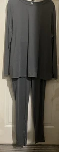 Size 3X silky lounge set two piece, gray, shiny undergarment elastic waist - Picture 1 of 5