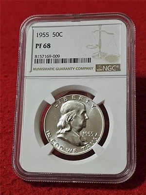 1955 PROOF FRANKLIN SILVER HALF DOLLAR   NGC PF 68                    MF#-T6173 - Image 1 of 2