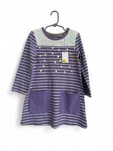 Mini Boden Girls Dress 4/5 Striped Gold Dots Pockets Long Sleeve Knit Party NWT - Picture 1 of 6