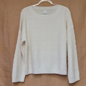 Joie 100% 2 Ply Cashmere Textured Pullover Sweater Crew Neck Ivory Wmn's Large - Picture 1 of 6