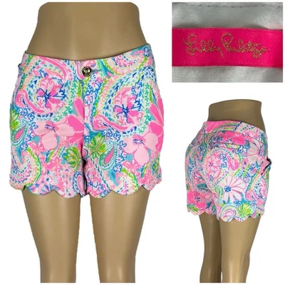 Lilly Pulitzer Buttercup Mujer 4 Pantalones Cortos Rosa Azul Vieira Dobladillo Floral Usado en Excelente Condición Foto 1 de 4