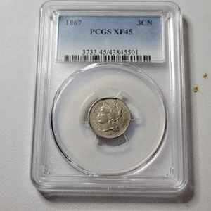 1867 3CN PCGS XF 45 Nickel Three-Cent Piece - Picture 1 of 2