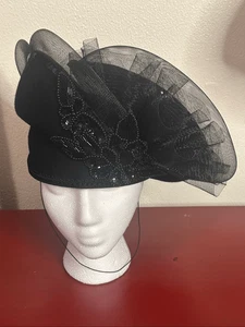 Vintage Deborah New York Derby Black Sparkly Faux Gemstone Church Hat - Picture 1 of 5