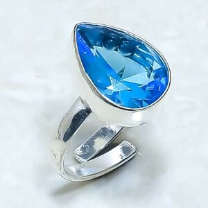 Blue Topaz Gemstone Handmade Ethnic Silver Jewelry Ring Size Adjustable RSL3214