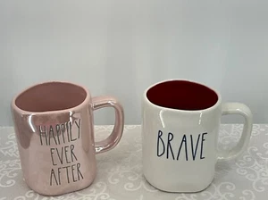 Rae Dunn Artisan Collection Ceramic Mugs "Happily Ever After" & "Brave" 2 mugs - Picture 1 of 9