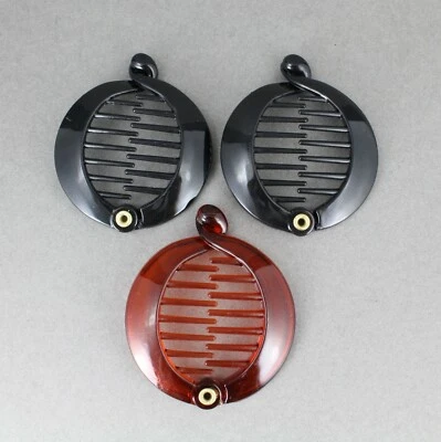 brown black set of 3 small round banana hair clips comb plastic 2.5" tall - Image 1 of 4