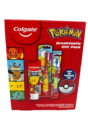 Colgate Pokemon Brushtastic Manual & Powered Toothbrush & Cap, Tooth Paste NEW - Image 1 of 4