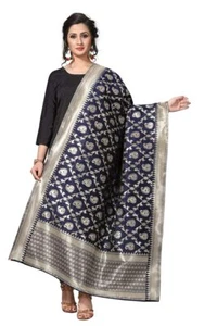 Women's Printed Banarasi Silk Dupatta Blue - Picture 1 of 3