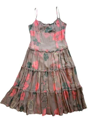 VESTIDO ESPAGUETI ADRIANNA 100% SEDA ESCALONADO Talla 10 Foto 1 de 4