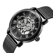 Men's Luxury Mechanical Watches Black Skeleton King Steel Hand Wind Wristwatches
