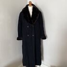 M & S St .Michael Long Coat Black pure new Wool Angora Mix  Lined Sz 14 /16 XL