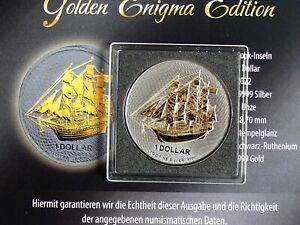 Cook Islands Dollar 2022, Segelschiff, Golden Enigma Edition, 1 Oz Silber