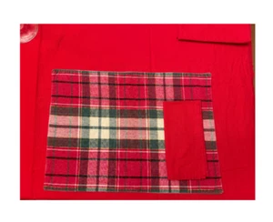 RED TABLECLOTH 4 RED GREEN PLAID PLACEMATS 6 RED NAPKINS HOLIDAY TABLE DECOR - Picture 1 of 3
