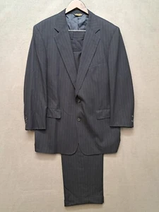 BROOKS BROTHERS MAKERS Brooksease Black Pinstripe 2 Piece Suit 44L Pleated 37x30 - Picture 1 of 18