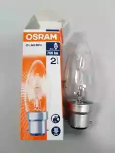 2x 46W (=60W) Osram Halogen Clear Candle Light Bulb BC B22 Bayonet Cap Lamp - Picture 1 of 2