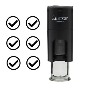 Checkmark In Circle Self Inking Stamp Black Ink 10mm Loyalty Business Card Craft - Picture 1 of 9