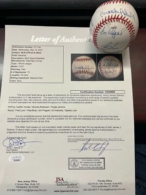 MLB HOF Multi Signed Baseball JSA LOA Brooks Robinson Catfish Jenkins Vida Lynn - Image 1 of 4