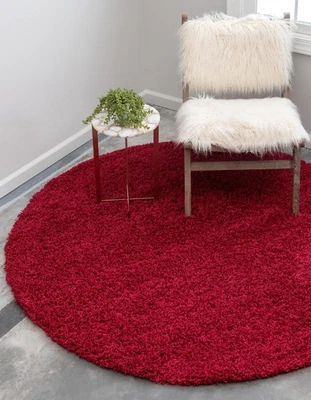 Cherry Red 7x1 Round Shag Rug Solo Solid Collection by Unique Loom - Image 1 of 4