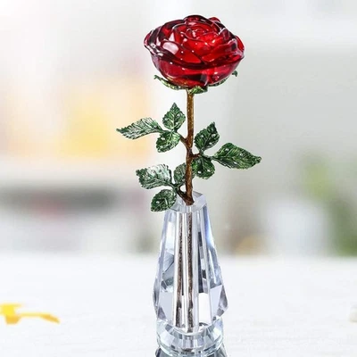 HDCRYSTALGIFTS 10'' Crystal Rose Flower Figurine Collectible Flower Gifts for... - Image 1 of 4