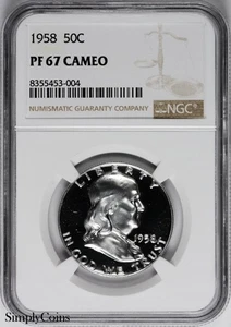 1958 Franklin Half Dollar NGC PF67 CAMEO PROOF PR67 CAM Silver - Picture 1 of 2